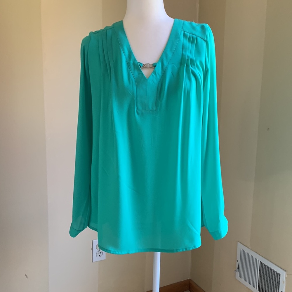 Ladies seafoam, green, long sleeve blouse
